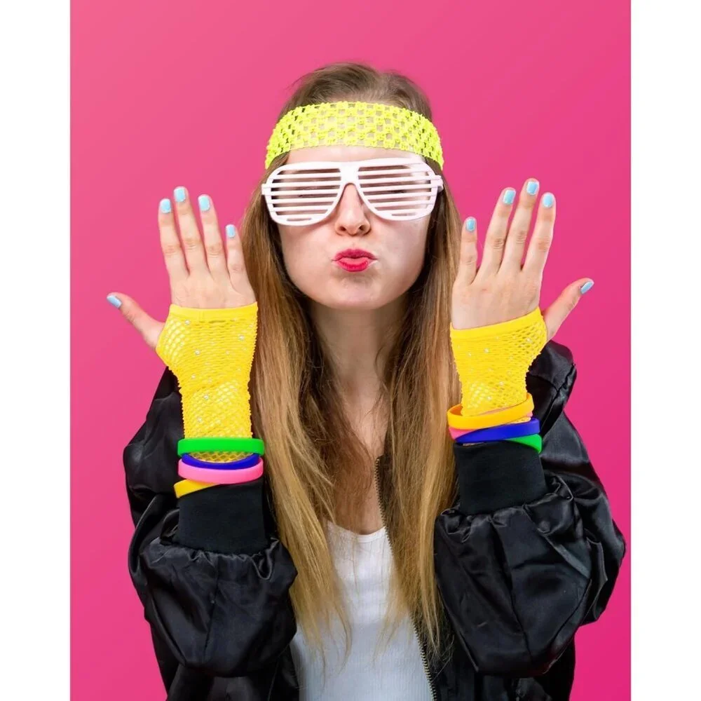 Women's Rhinestone Yellow Sparkly Halloween Cosplay Fingerless Long Gloves